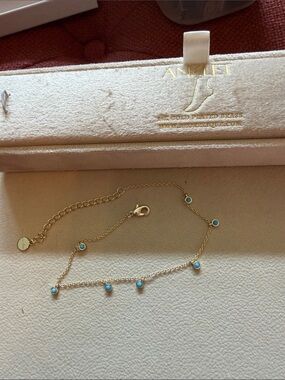 Gold-Plated Brass Anklet with Turquoise Bead Accents